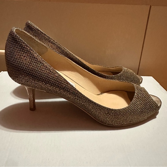 Jimmy Choo Isabel Glitter metallic peep toe pump heels – Size 37.5 - Picture 1 of 13